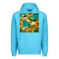 Ocean Blue camouflage turquoise glitter sunflowers seamless pattern Premium Hoodie - BundleAndBundleShop