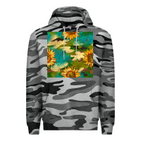 Slate Camo camouflage turquoise glitter sunflowers seamless pattern Premium Hoodie - BundleAndBundleShop
