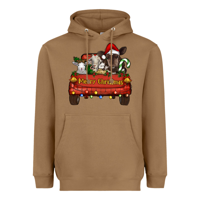 Merry Christmas Truck Farm Animals Heavyweight Hoodie by RanaPortraitStore | Teevron