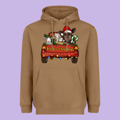 Heavyweight Hoodie Merry Christmas Truck Farm Animals