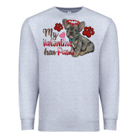 Heather Grey my valentine has paws french bulldog Premium Sweatshirt - RanaPortraitStore