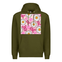 Army Green breast cancer awareness with daisy and heart seamless pattern Premium Hoodie - BundleAndBundleShop