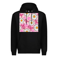 Black breast cancer awareness with daisy and heart seamless pattern Premium Hoodie - BundleAndBundleShop