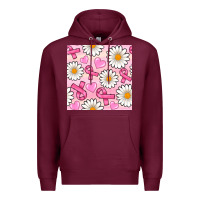 Burgundy breast cancer awareness with daisy and heart seamless pattern Premium Hoodie - BundleAndBundleShop