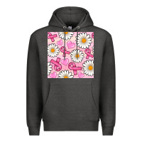 Charcoal Heather breast cancer awareness with daisy and heart seamless pattern Premium Hoodie - BundleAndBundleShop