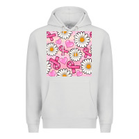 Dove Grey breast cancer awareness with daisy and heart seamless pattern Premium Hoodie - BundleAndBundleShop