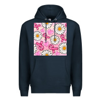 Navy breast cancer awareness with daisy and heart seamless pattern Premium Hoodie - BundleAndBundleShop