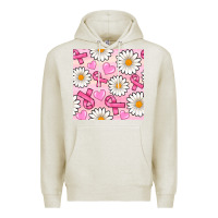 Oatmeal Heather breast cancer awareness with daisy and heart seamless pattern Premium Hoodie - BundleAndBundleShop