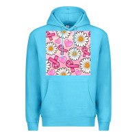 Ocean Blue breast cancer awareness with daisy and heart seamless pattern Premium Hoodie - BundleAndBundleShop