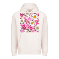 Pale Pink breast cancer awareness with daisy and heart seamless pattern Premium Hoodie - BundleAndBundleShop