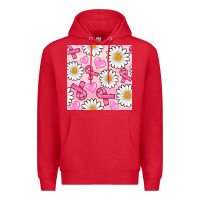 Red breast cancer awareness with daisy and heart seamless pattern Premium Hoodie - BundleAndBundleShop