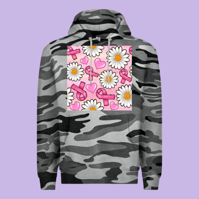 Breast Cancer Awareness With Daisy And Heart Seamless Pattern Premium Hoodie Designed By Bundleandbundleshop