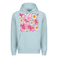Blue Mist breast cancer awareness with daisy and heart seamless pattern Premium Hoodie - BundleAndBundleShop