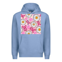 Colony Blue breast cancer awareness with daisy and heart seamless pattern Premium Hoodie - BundleAndBundleShop