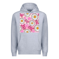 Heather Grey breast cancer awareness with daisy and heart seamless pattern Premium Hoodie - BundleAndBundleShop