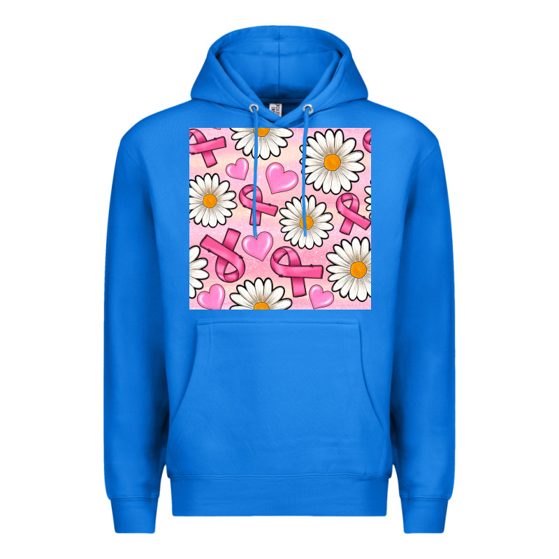 Breast Cancer Awareness With Daisy And Heart Seamless Pattern Premium Hoodie by BundleAndBundleShop | Teevron