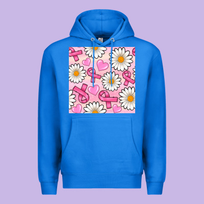 Breast Cancer Awareness With Daisy And Heart Seamless Pattern Premium Hoodie Designed By Bundleandbundleshop