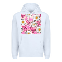 White breast cancer awareness with daisy and heart seamless pattern Premium Hoodie - BundleAndBundleShop