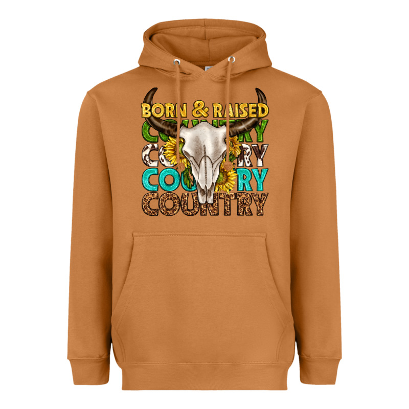 Born And Raised Country Western Heavyweight Hoodie by texasbilliewilder | Teevron