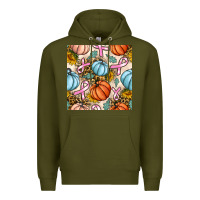 Army Green breast cancer awareness with pumpkin and leopard seamless pattern Premium Hoodie - BundleAndBundleShop