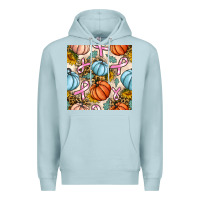 Blue Mist breast cancer awareness with pumpkin and leopard seamless pattern Premium Hoodie - BundleAndBundleShop