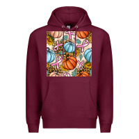 Burgundy breast cancer awareness with pumpkin and leopard seamless pattern Premium Hoodie - BundleAndBundleShop