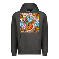 Charcoal Heather breast cancer awareness with pumpkin and leopard seamless pattern Premium Hoodie - BundleAndBundleShop