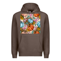 Coffee breast cancer awareness with pumpkin and leopard seamless pattern Premium Hoodie - BundleAndBundleShop