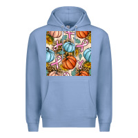Colony Blue breast cancer awareness with pumpkin and leopard seamless pattern Premium Hoodie - BundleAndBundleShop