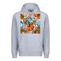 Heather Grey breast cancer awareness with pumpkin and leopard seamless pattern Premium Hoodie - BundleAndBundleShop