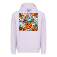 Lilac breast cancer awareness with pumpkin and leopard seamless pattern Premium Hoodie - BundleAndBundleShop