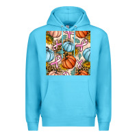 Ocean Blue breast cancer awareness with pumpkin and leopard seamless pattern Premium Hoodie - BundleAndBundleShop