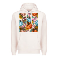 Pale Pink breast cancer awareness with pumpkin and leopard seamless pattern Premium Hoodie - BundleAndBundleShop