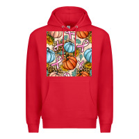 Red breast cancer awareness with pumpkin and leopard seamless pattern Premium Hoodie - BundleAndBundleShop