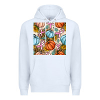 White breast cancer awareness with pumpkin and leopard seamless pattern Premium Hoodie - BundleAndBundleShop