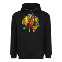 Black bucking horse with cowboy and sunflower Heavyweight Hoodie - texasbilliewilder