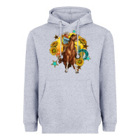 Heather Grey bucking horse with cowboy and sunflower Heavyweight Hoodie - texasbilliewilder