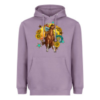 Lavender bucking horse with cowboy and sunflower Heavyweight Hoodie - texasbilliewilder