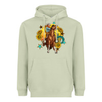 Matcha bucking horse with cowboy and sunflower Heavyweight Hoodie - texasbilliewilder