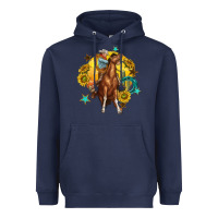 Navy bucking horse with cowboy and sunflower Heavyweight Hoodie - texasbilliewilder