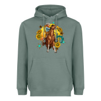 Sage bucking horse with cowboy and sunflower Heavyweight Hoodie - texasbilliewilder