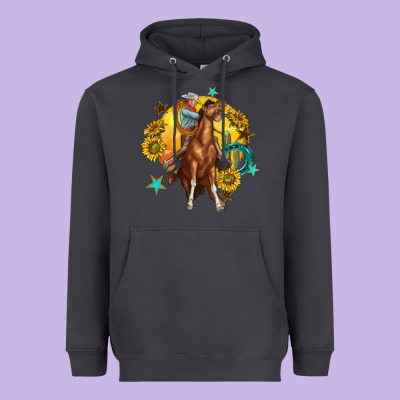 Heavyweight Hoodie bucking horse with cowboy and sunflower