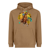 Toasted Coconut bucking horse with cowboy and sunflower Heavyweight Hoodie - texasbilliewilder