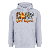 Heather Grey camp fire legend with fire Heavyweight Hoodie - texasbilliewilder