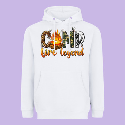 Heavyweight Hoodie camp fire legend with fire
