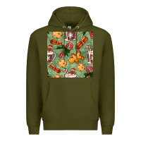 Army Green christmas hot chocolate and cookies seamless pattern Premium Hoodie - BundleAndBundleShop