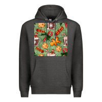 Charcoal Heather christmas hot chocolate and cookies seamless pattern Premium Hoodie - BundleAndBundleShop