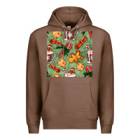 Chestnut christmas hot chocolate and cookies seamless pattern Premium Hoodie - BundleAndBundleShop