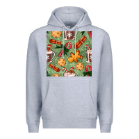 Heather Grey christmas hot chocolate and cookies seamless pattern Premium Hoodie - BundleAndBundleShop