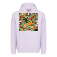 Lilac christmas hot chocolate and cookies seamless pattern Premium Hoodie - BundleAndBundleShop